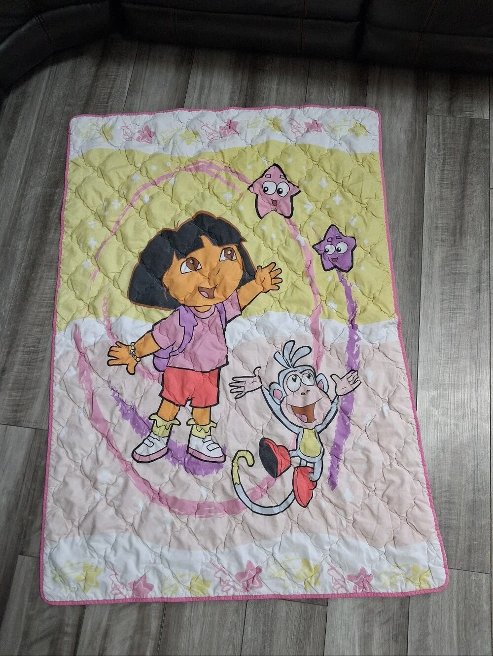 Vintage 2004 Dora The Explorer Quilted Blanket